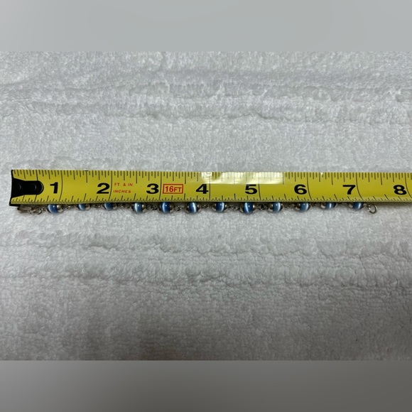 Sterling silver bracelet with blue cats eye beads. 925. - Picture 3 of 3